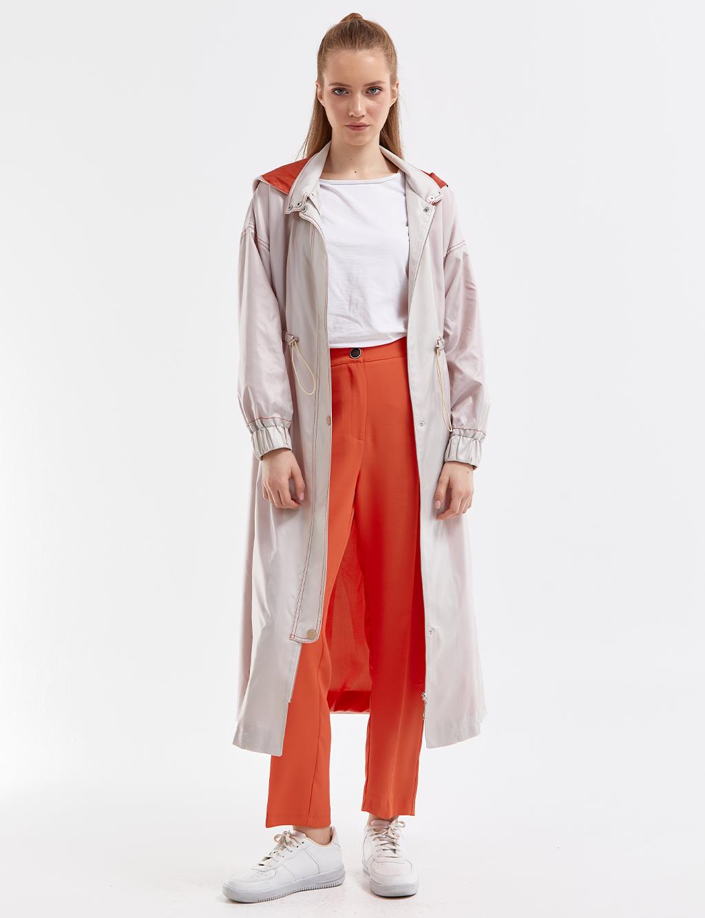 Contrast Stitched Trench Coat Cream