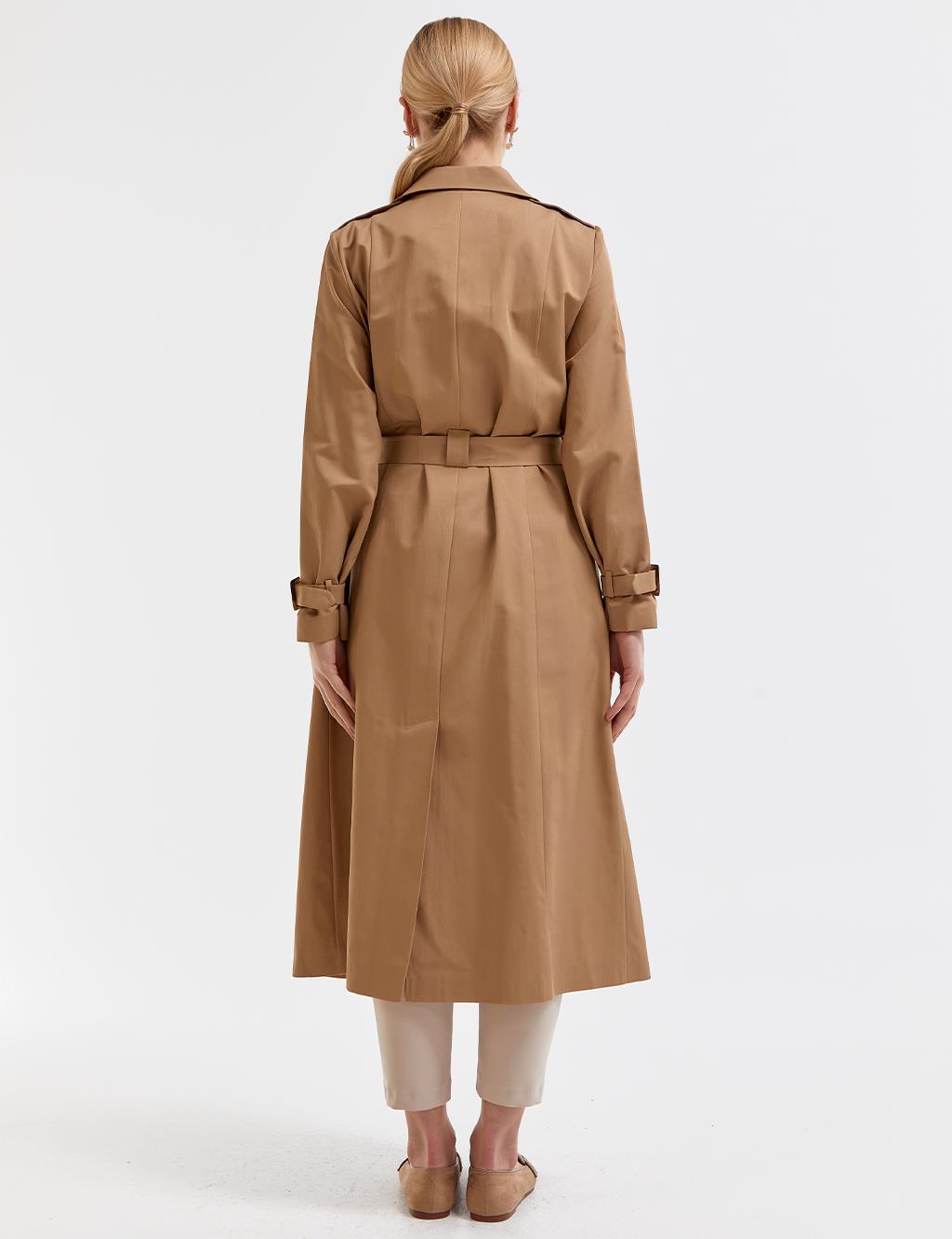 Double Buttoned Double Breasted Trench Coat Beige