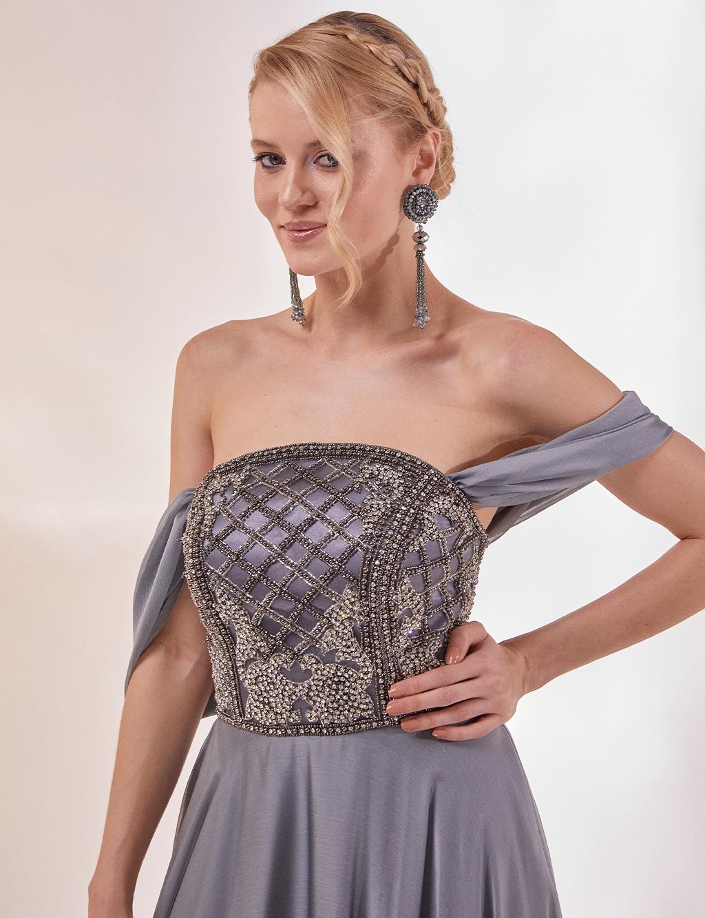 A-Line Strapless Evening Dress Grey