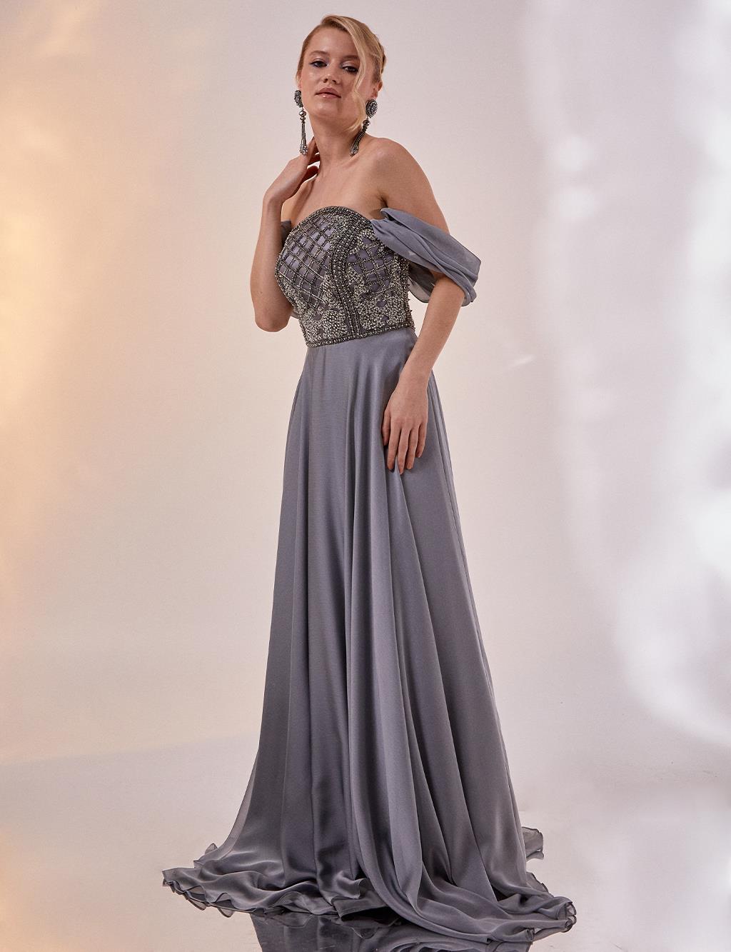 A-Line Strapless Evening Dress Grey