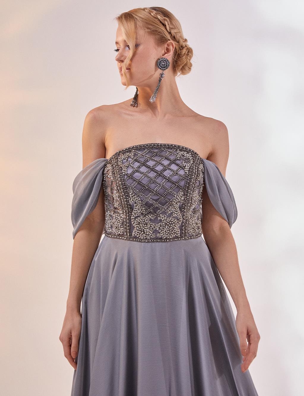 A-Line Strapless Evening Dress Grey