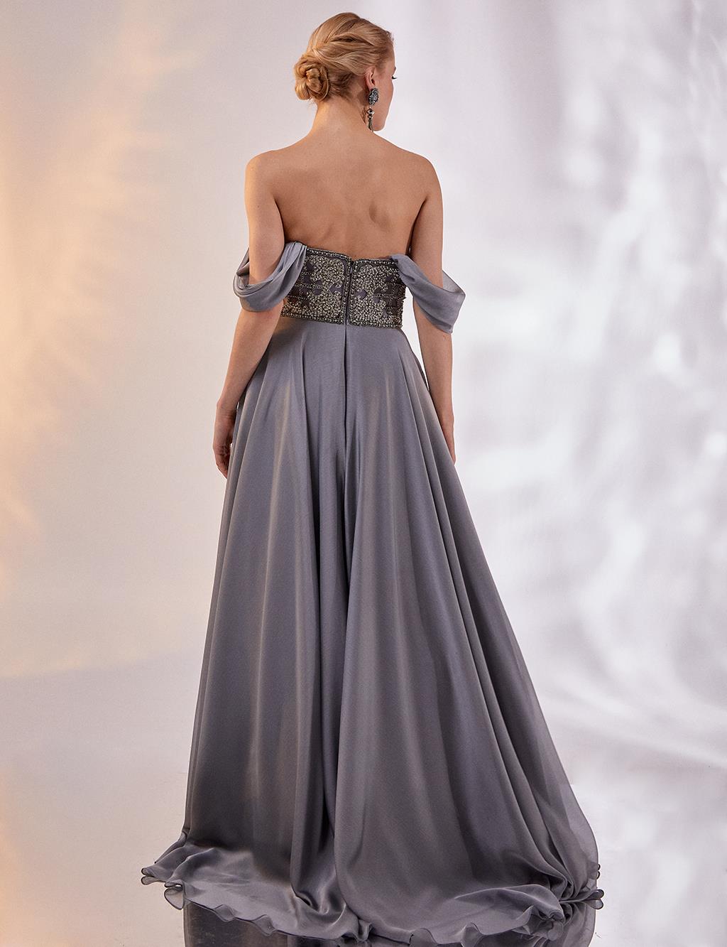 A-Line Strapless Evening Dress Grey