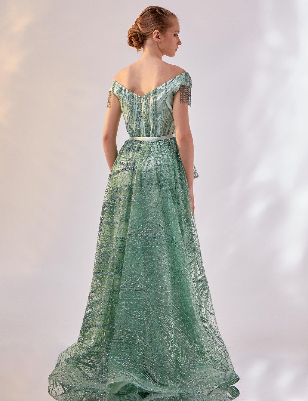 Tütülü Balık Form Abiye Mint