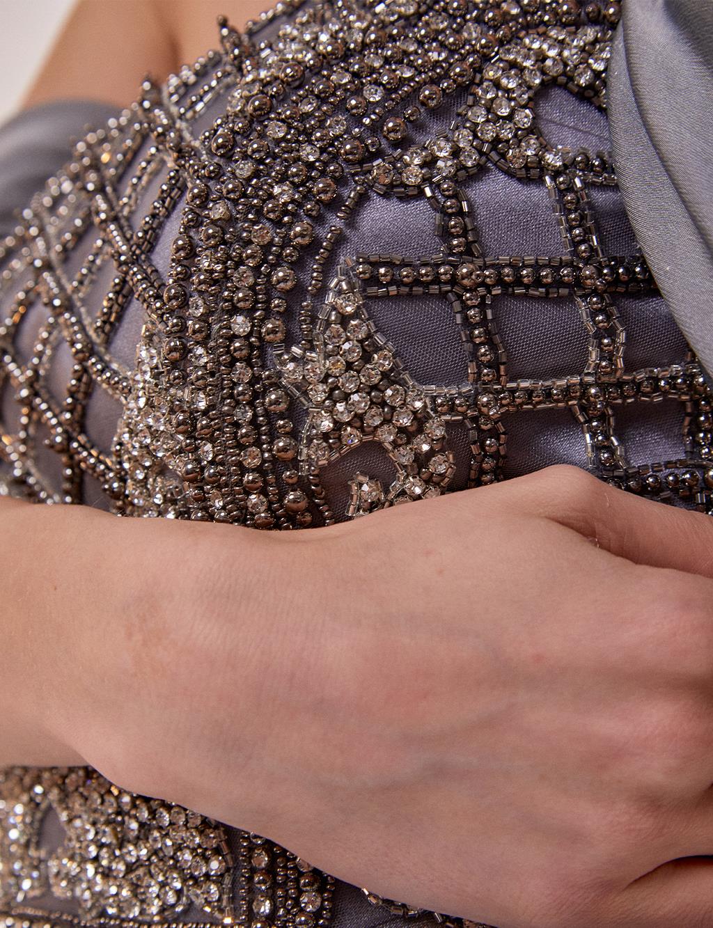 A-Line Strapless Evening Dress Grey