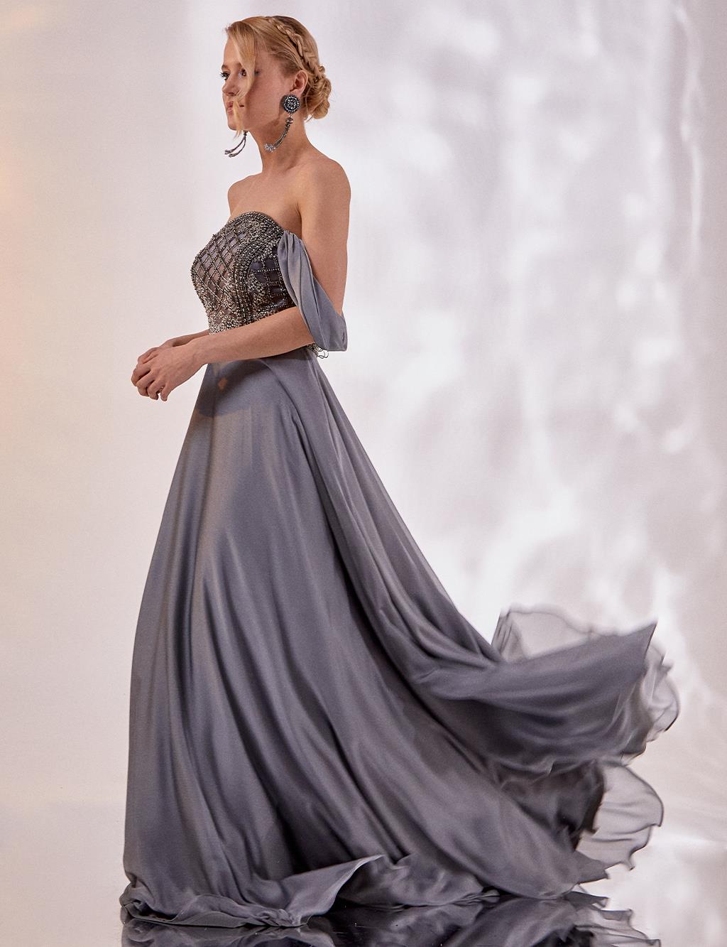 A-Line Strapless Evening Dress Grey