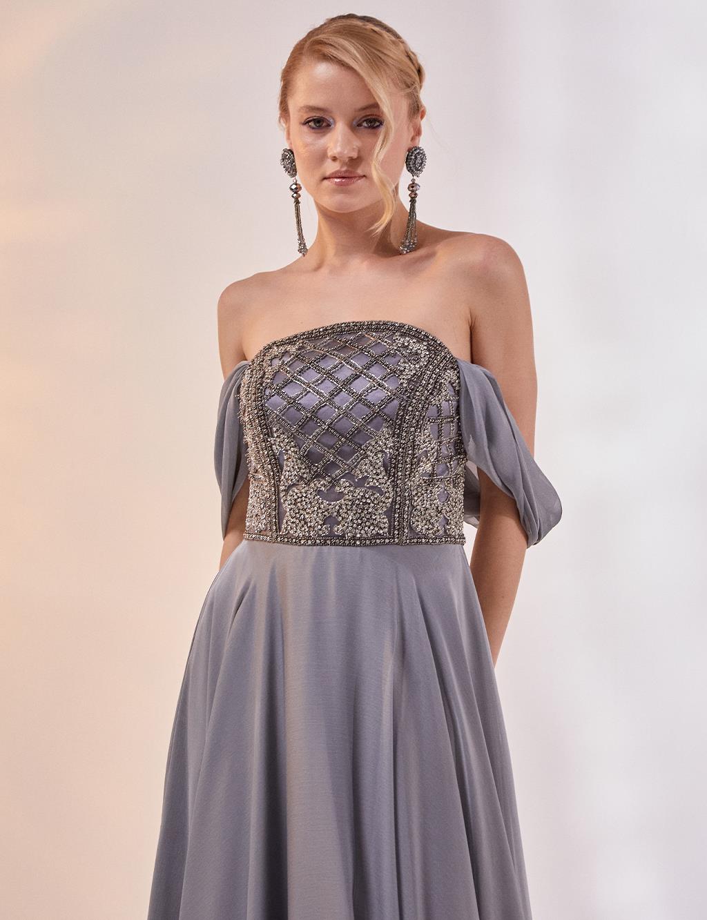 A-Line Strapless Evening Dress Grey