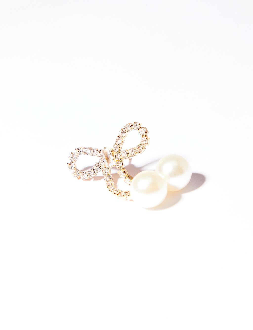 Pearl Bow Earrings Gold