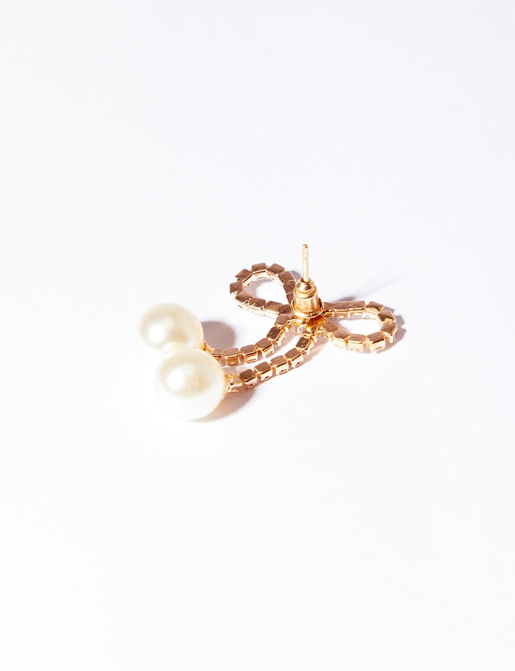 Pearl Bow Earrings Gold