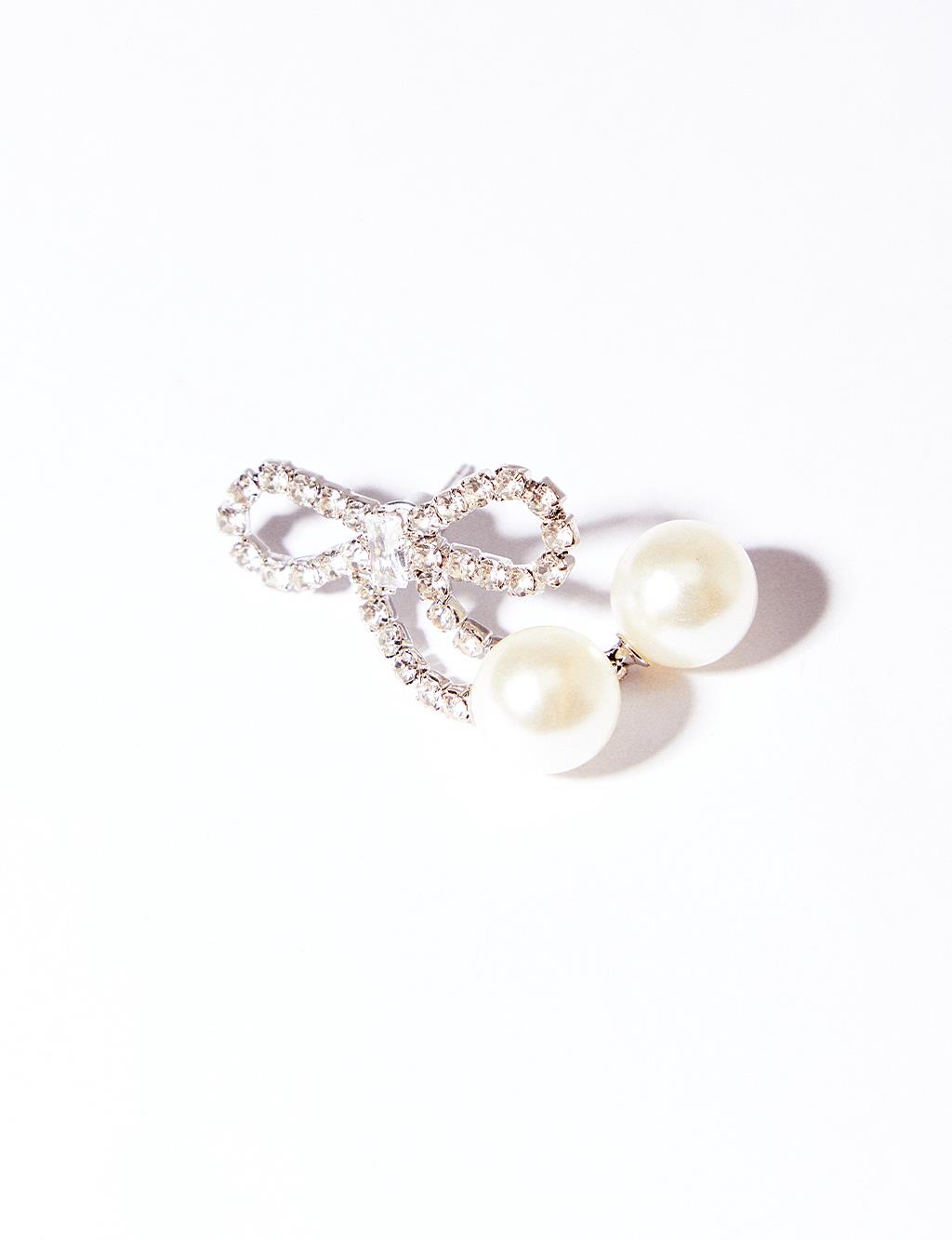 Pearl Bow Earrings Silver