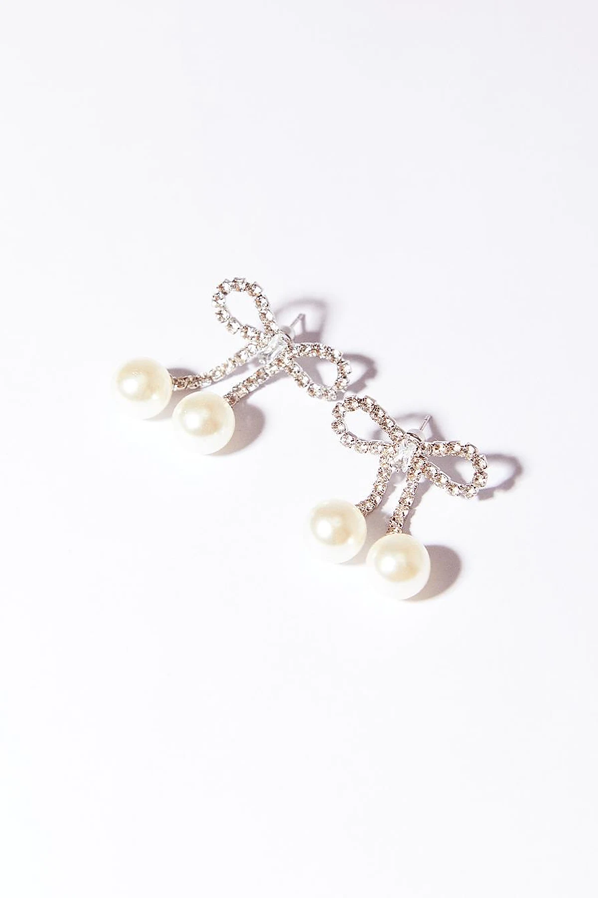 Pearl Bow Earrings Silver