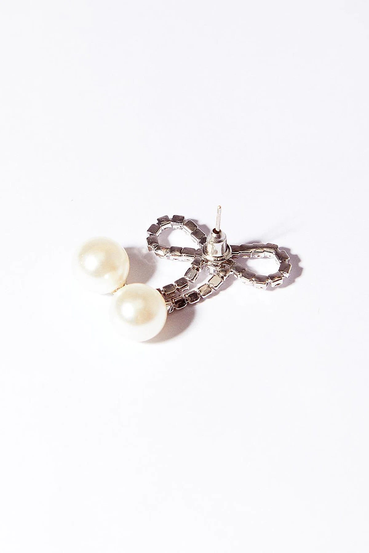Pearl Bow Earrings Silver