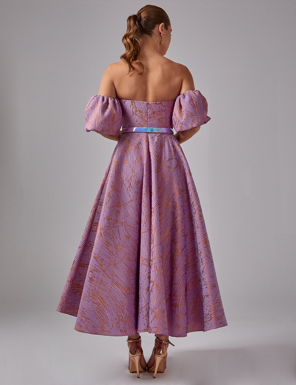 Abstract Pattern Strapless Evening Dress Lilac
