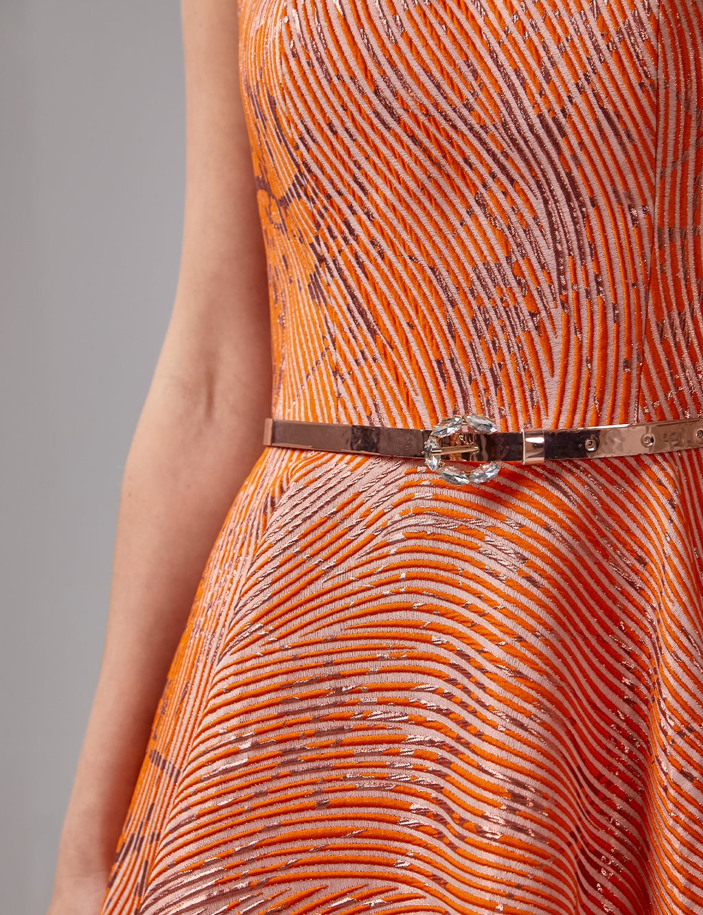 Embossed Abstract Pattern Evening Dress Orange