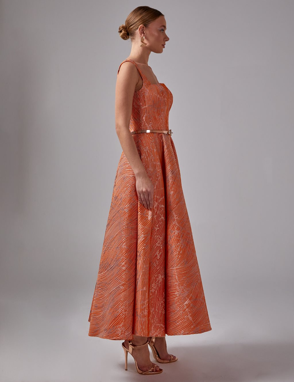 Embossed Abstract Pattern Evening Dress Orange