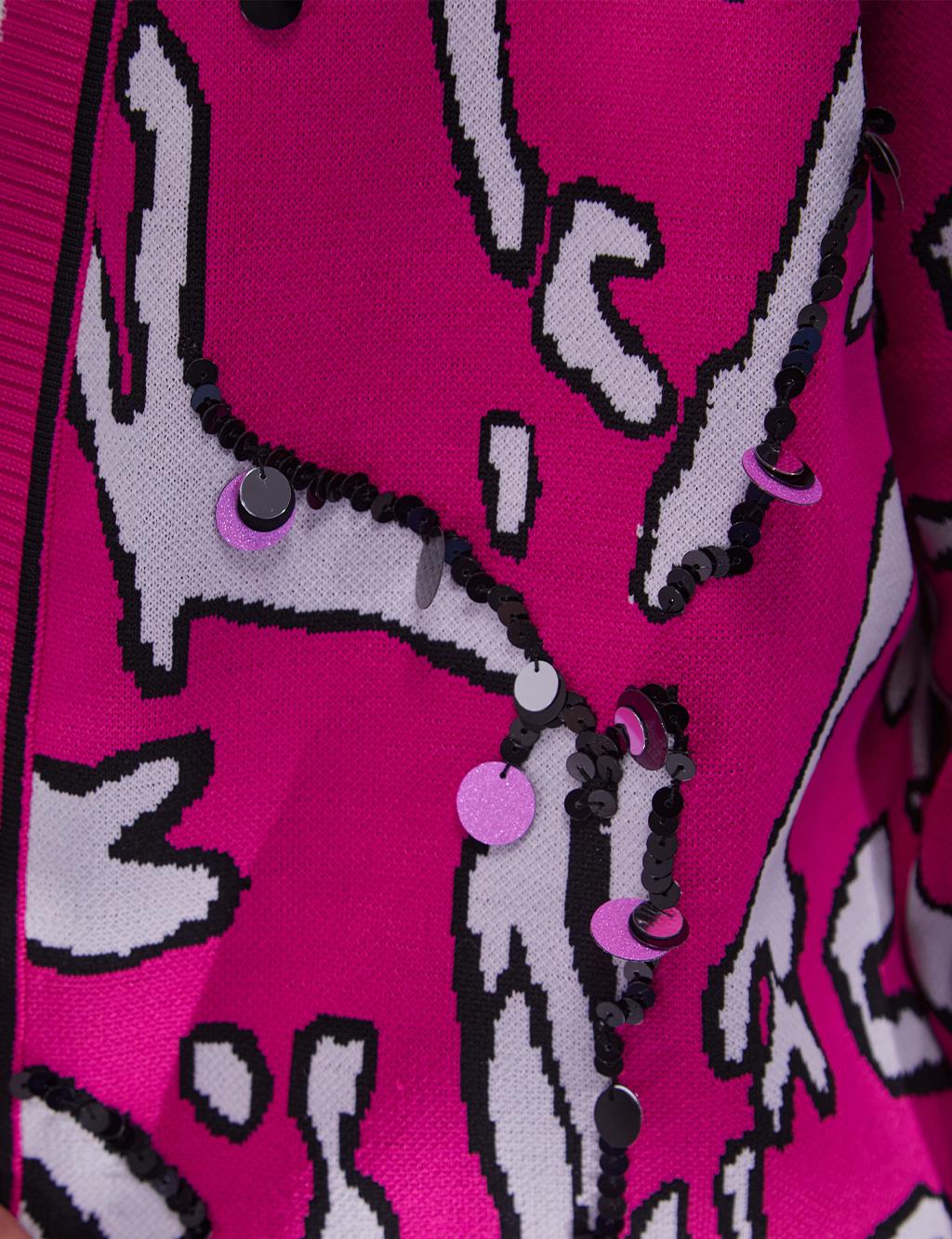 Animal Print Knitwear Cardigan Fuchsia