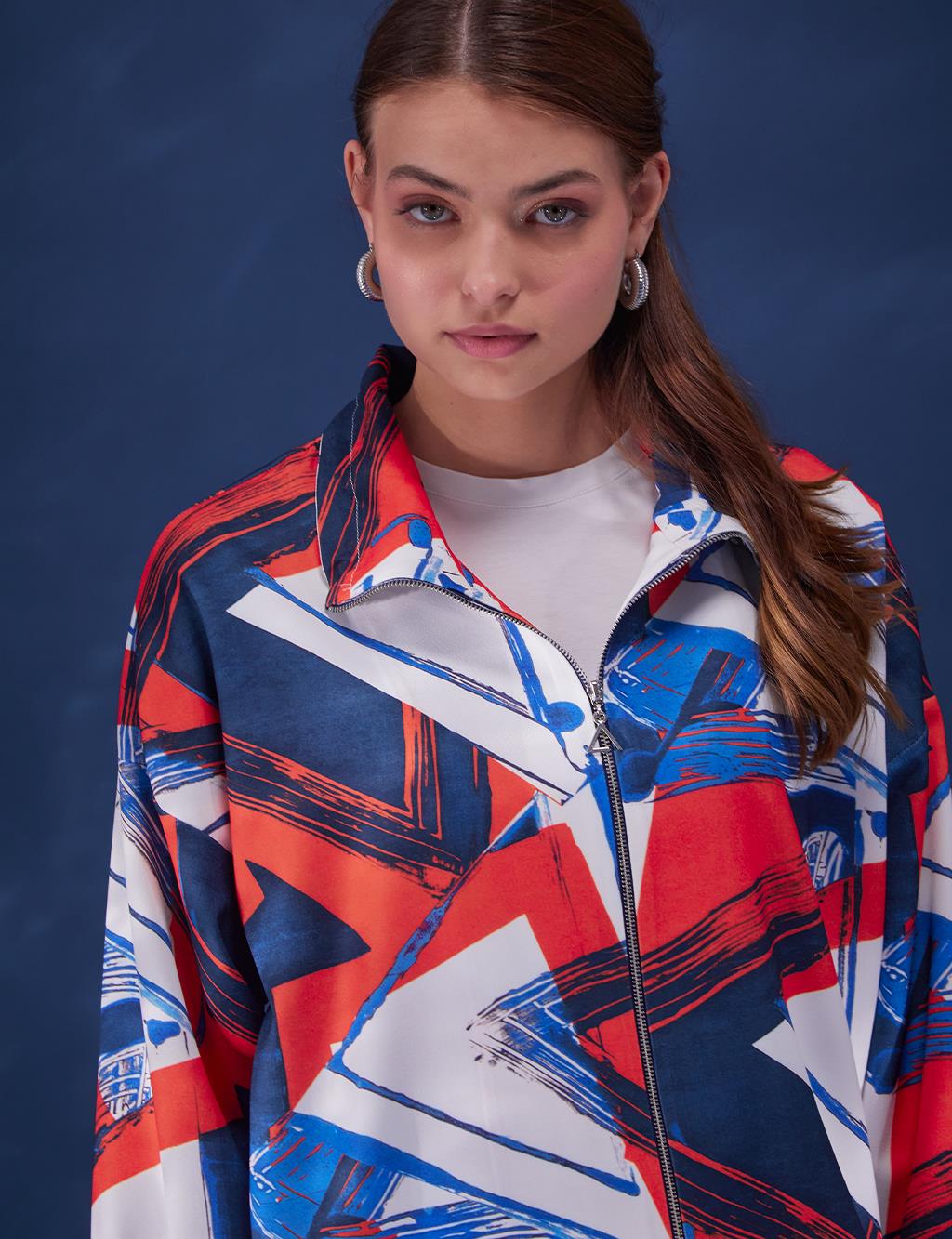 Abstract Pattern Sport Jacket Coral