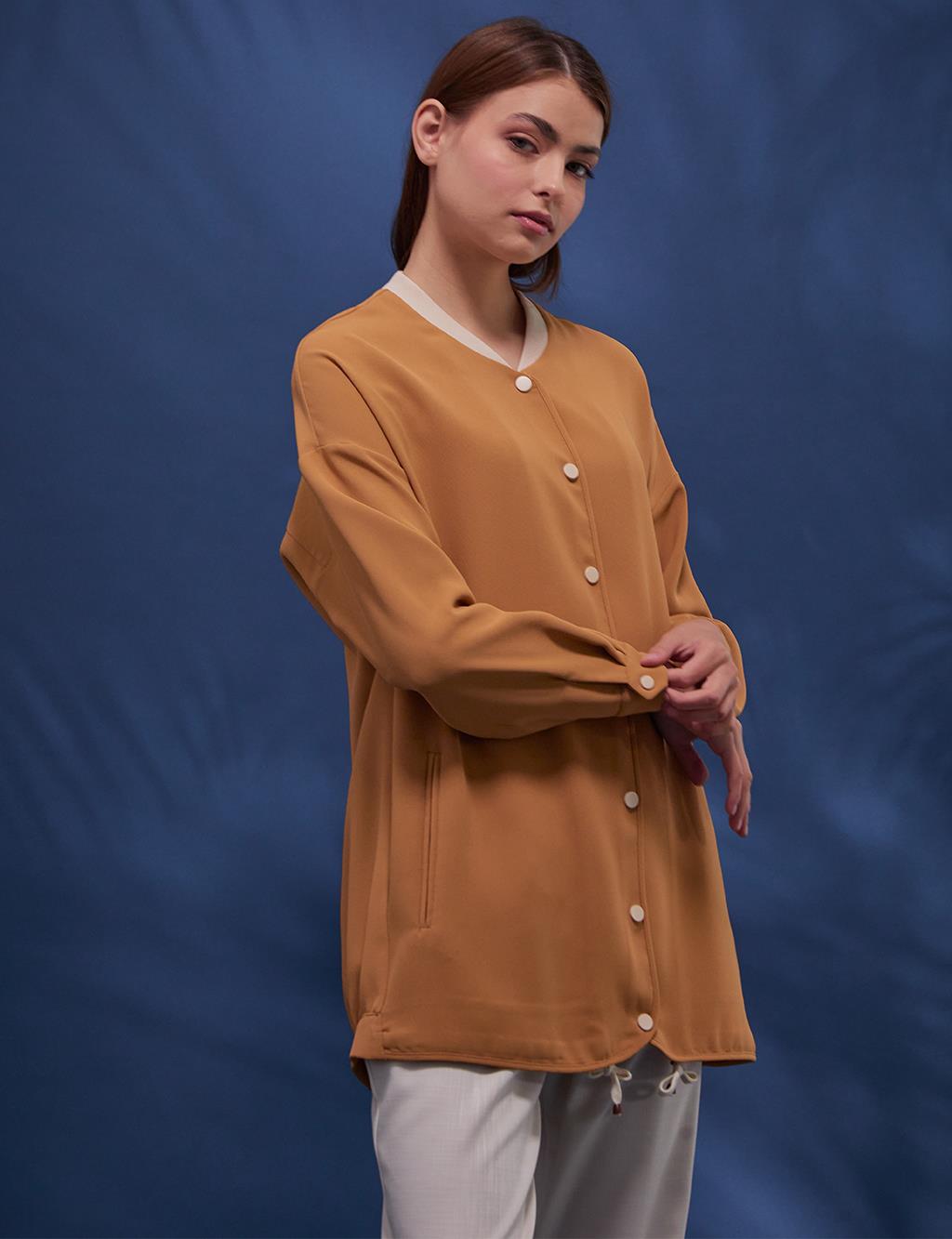 Snap College Collar Jacket Camel