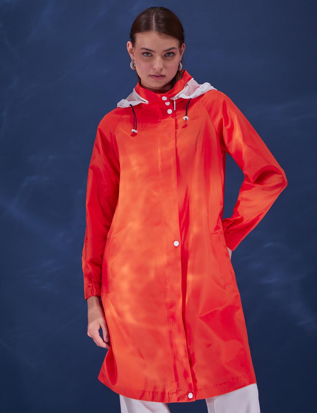 Snap Fastener Sports Trench Coat Coral