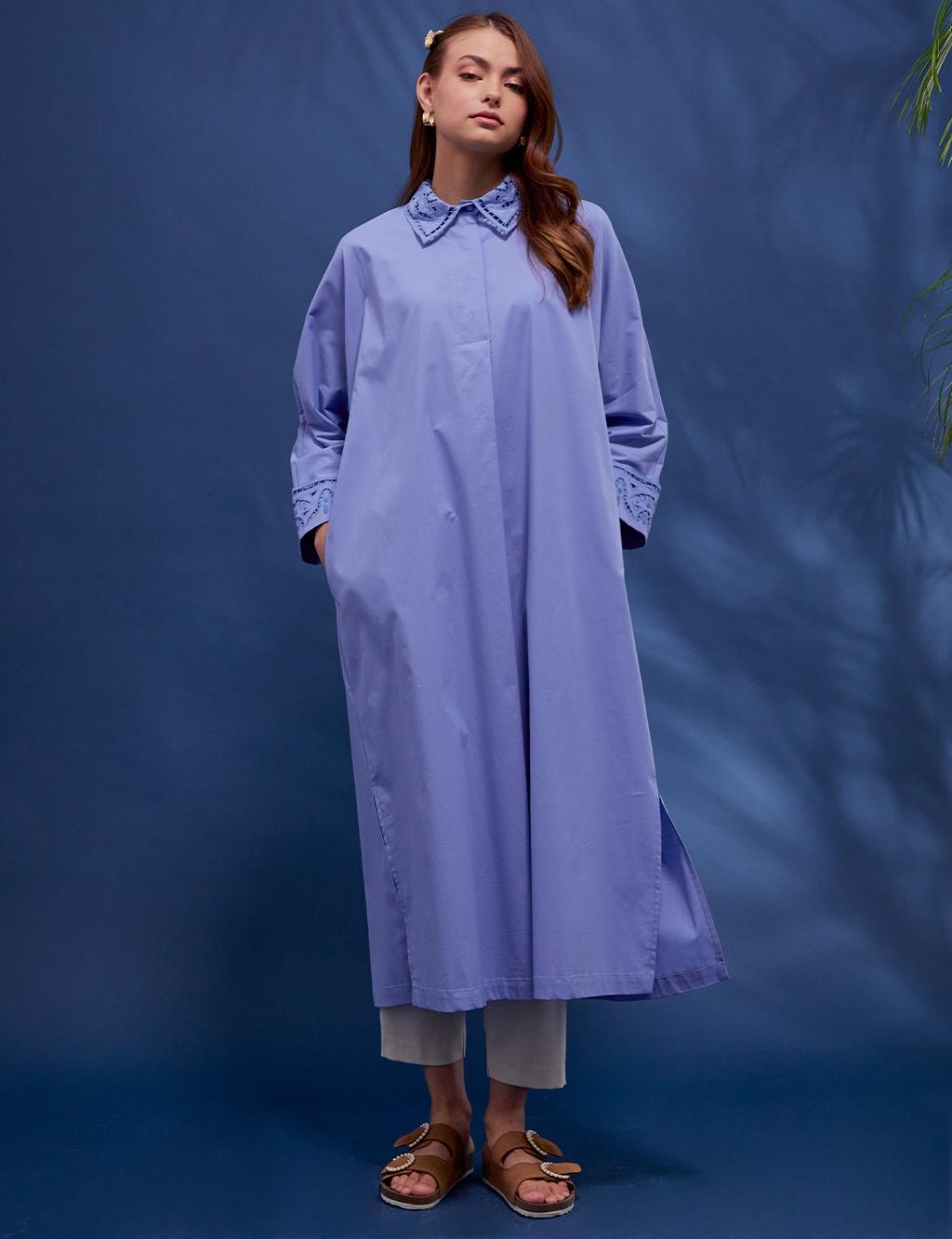 Laser Cut Cotton Tunic / Dress Sky Blue