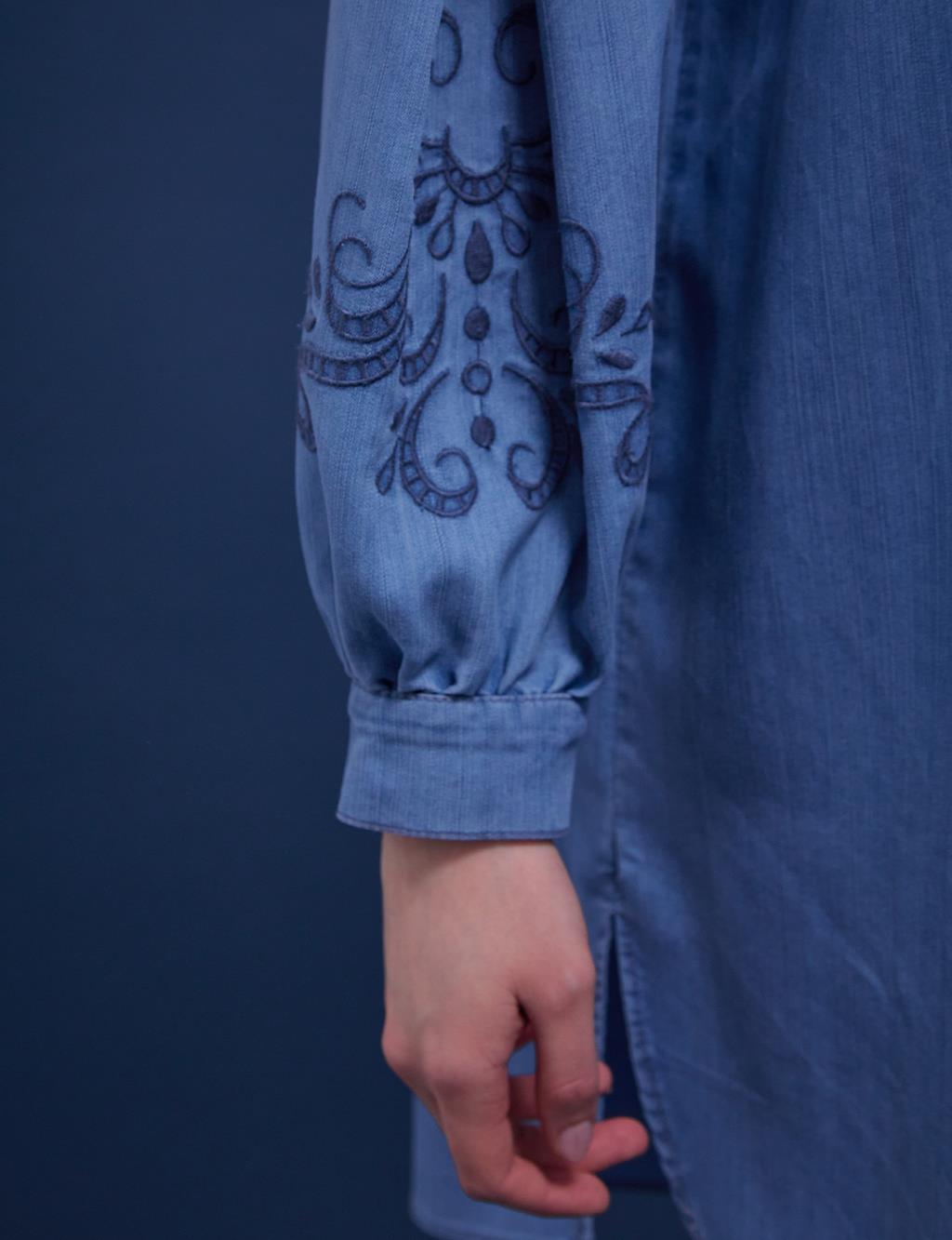 Embroidered Denim Tunic Blue