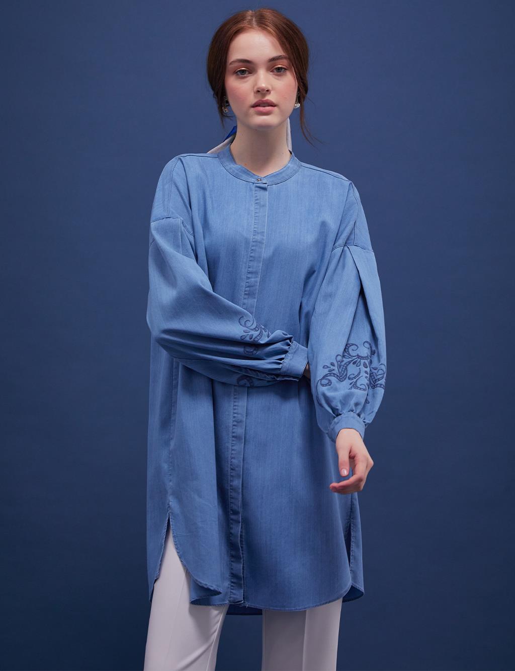 Embroidered Denim Tunic Blue