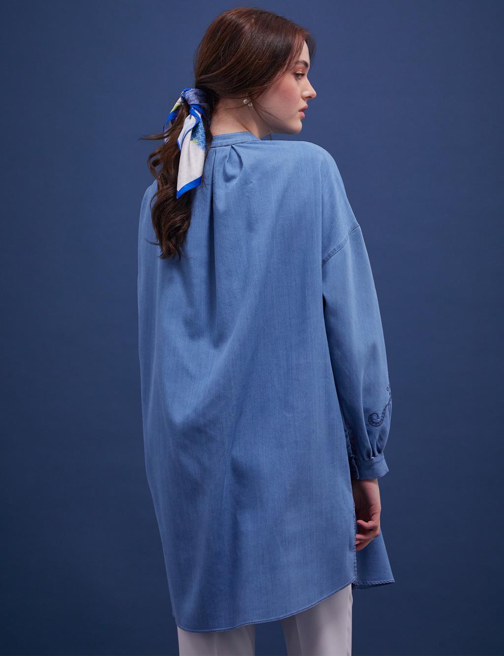 Embroidered Denim Tunic Blue