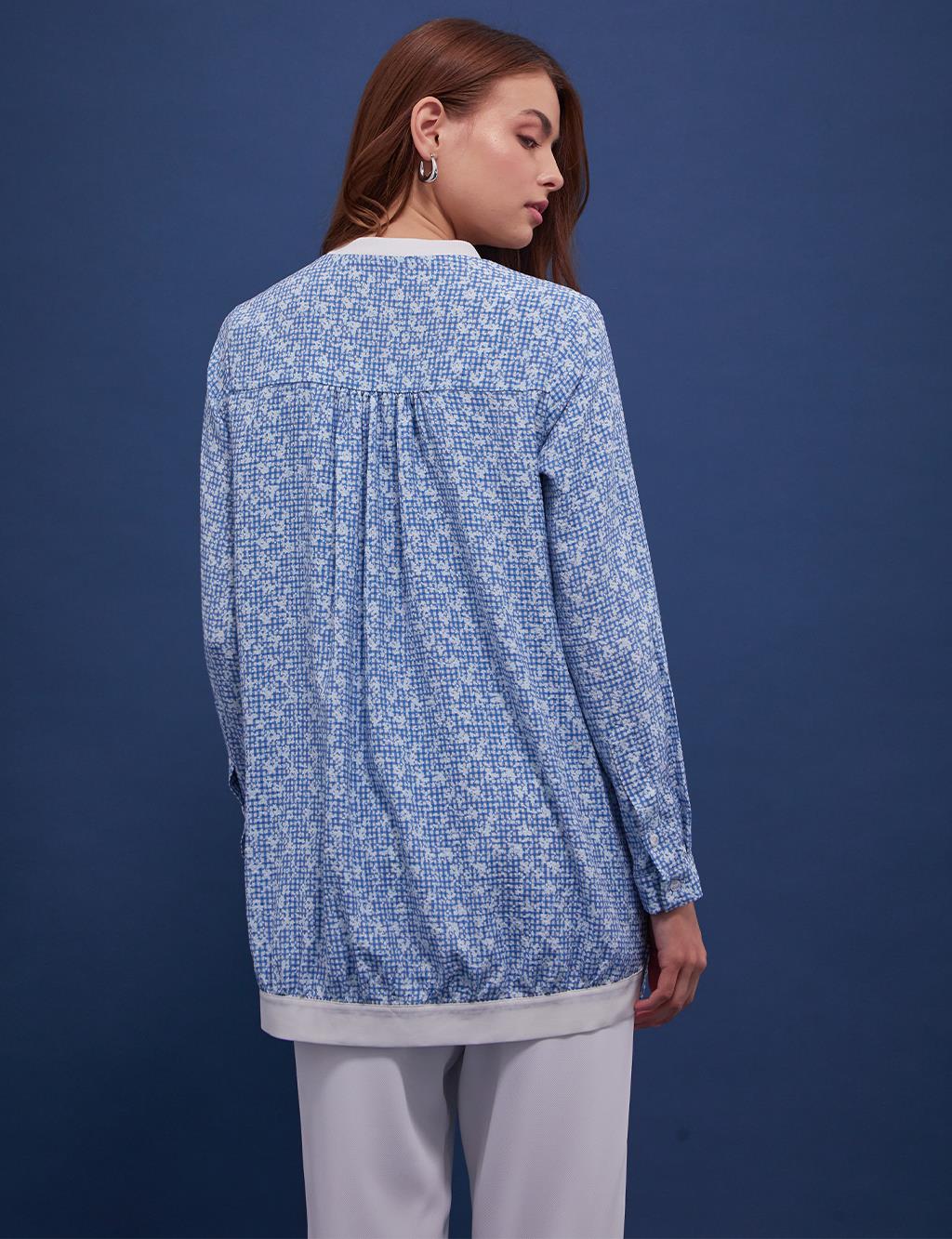 Floral Pattern Checkered Shirt Cobalt Blue