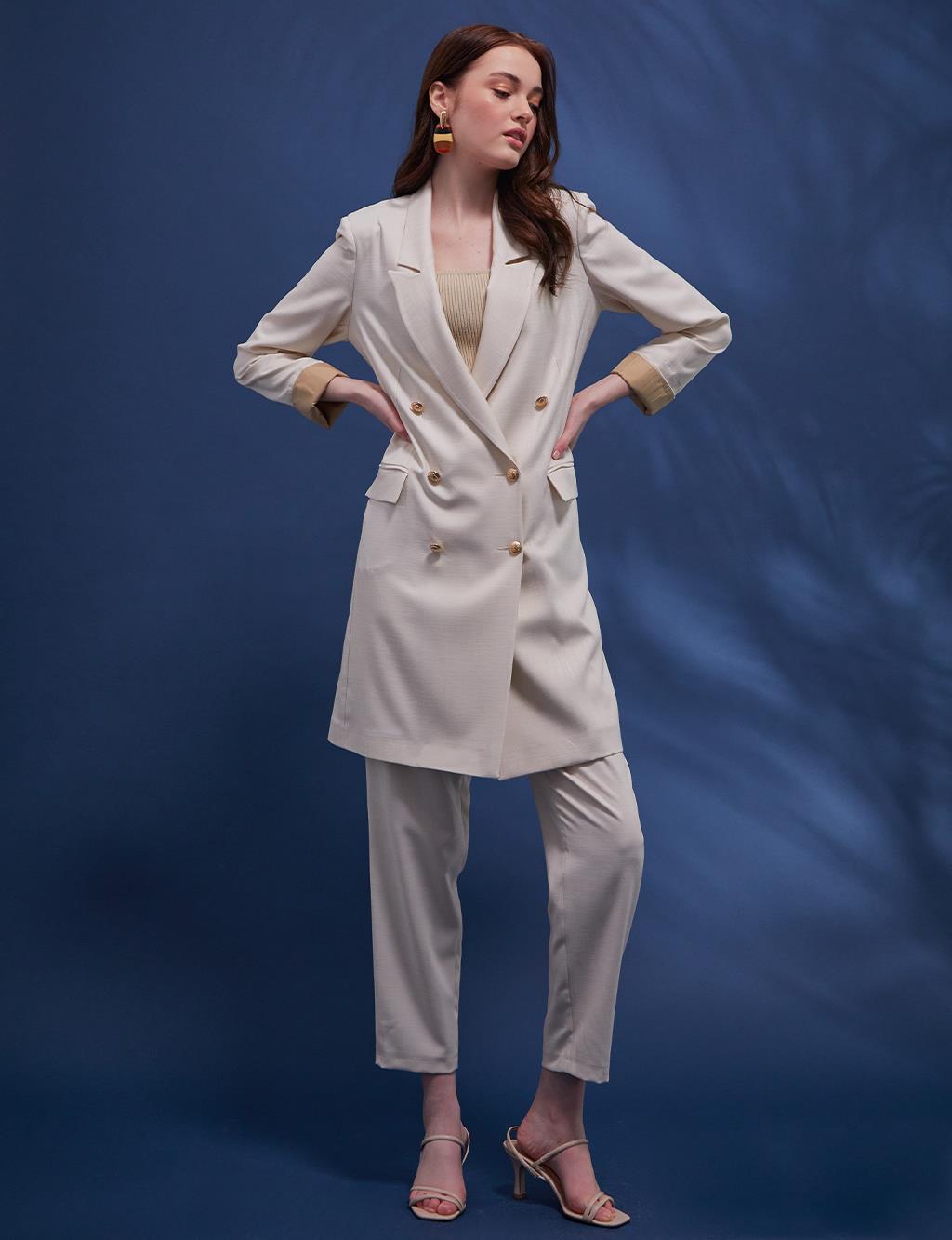 Double Breasted Jacket Pants Suit Cream