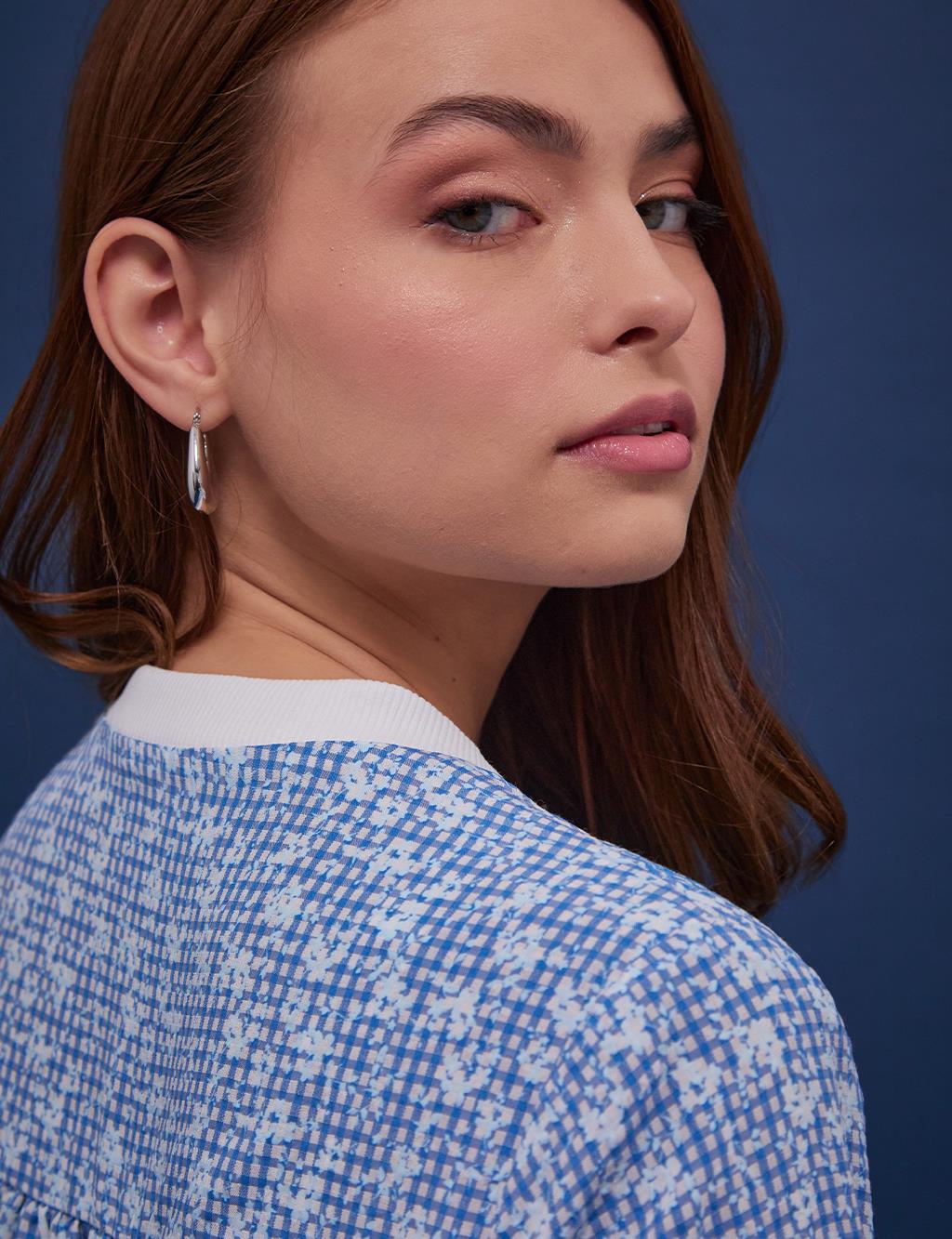 Floral Pattern Checkered Shirt Cobalt Blue