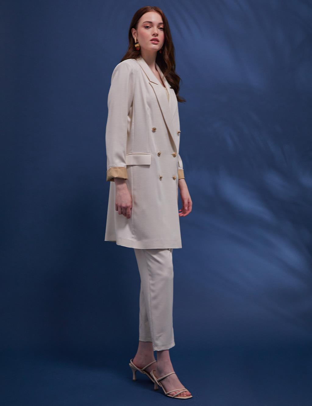 Double Breasted Jacket Pants Suit Cream