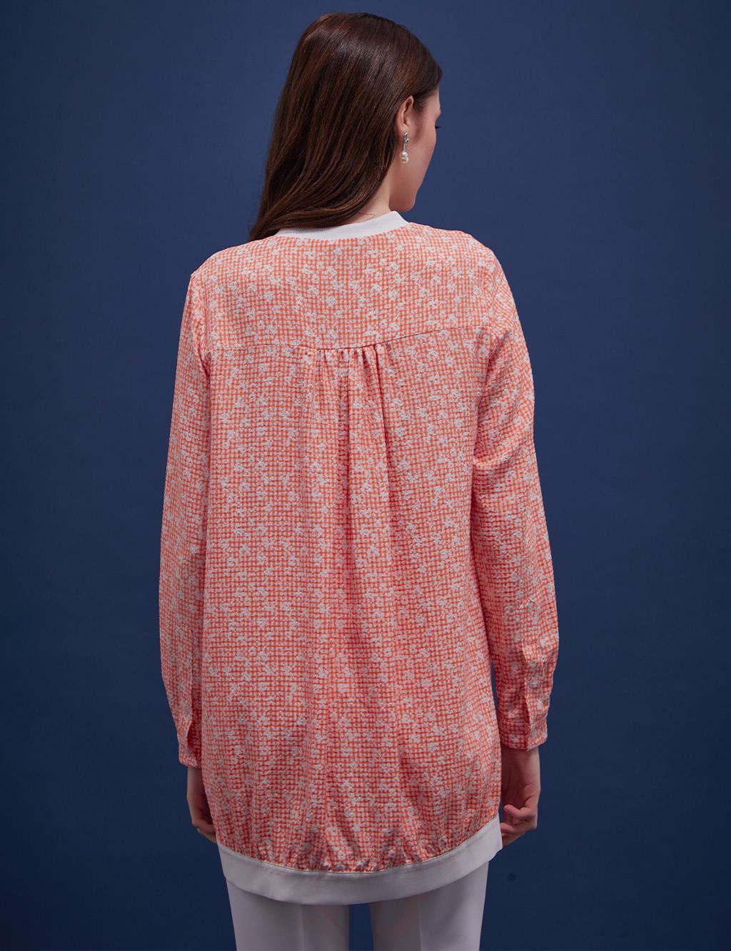Floral Pattern Checkered Shirt Coral