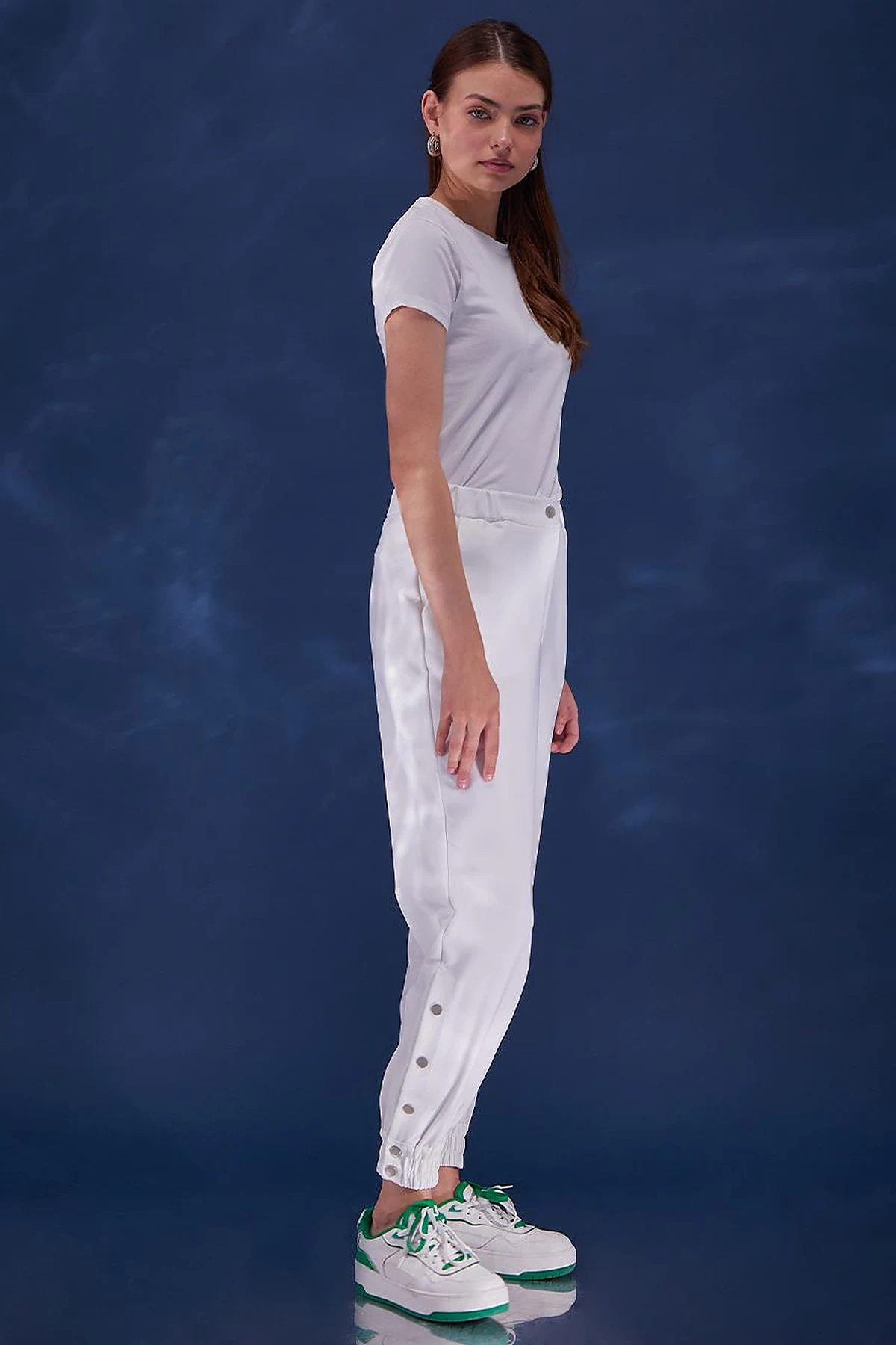 Çıtçıtlı Jogger Pantolon Ekru