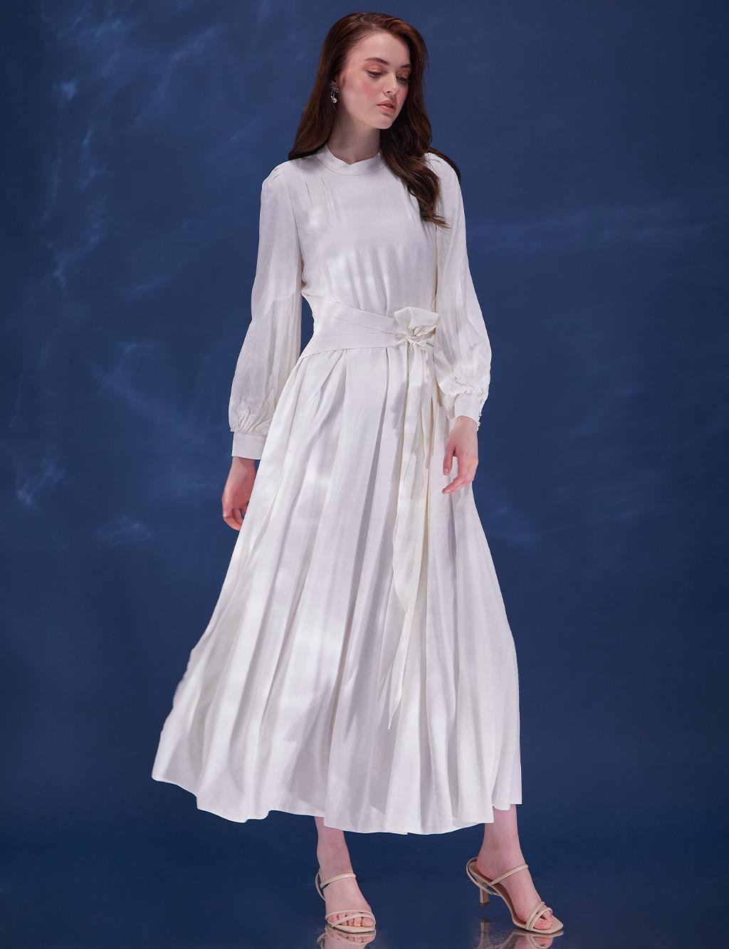 Belted Long Dress White