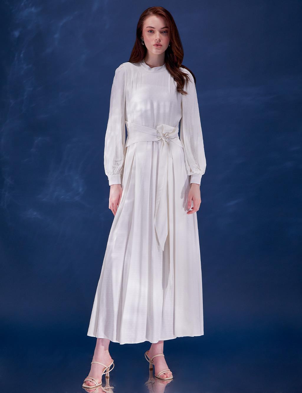 Belted Long Dress White