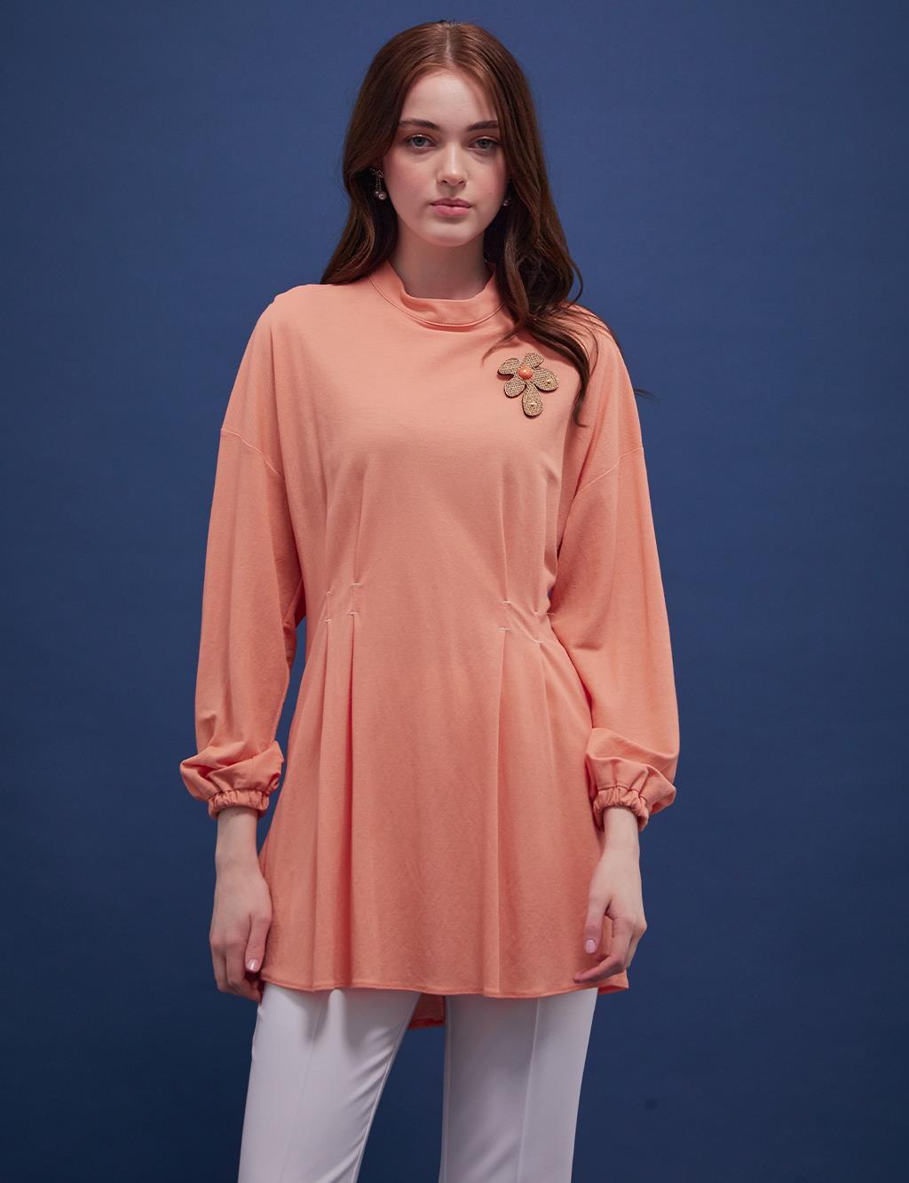 Off Shoulder Grandad Collar Tunic Peach