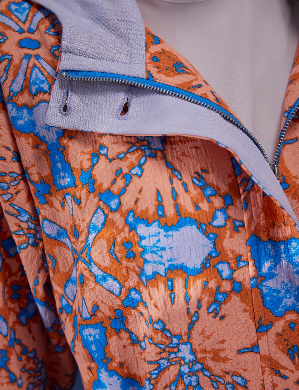 Hooded Tie-Dye Pattern Trench Coat Sky Blue