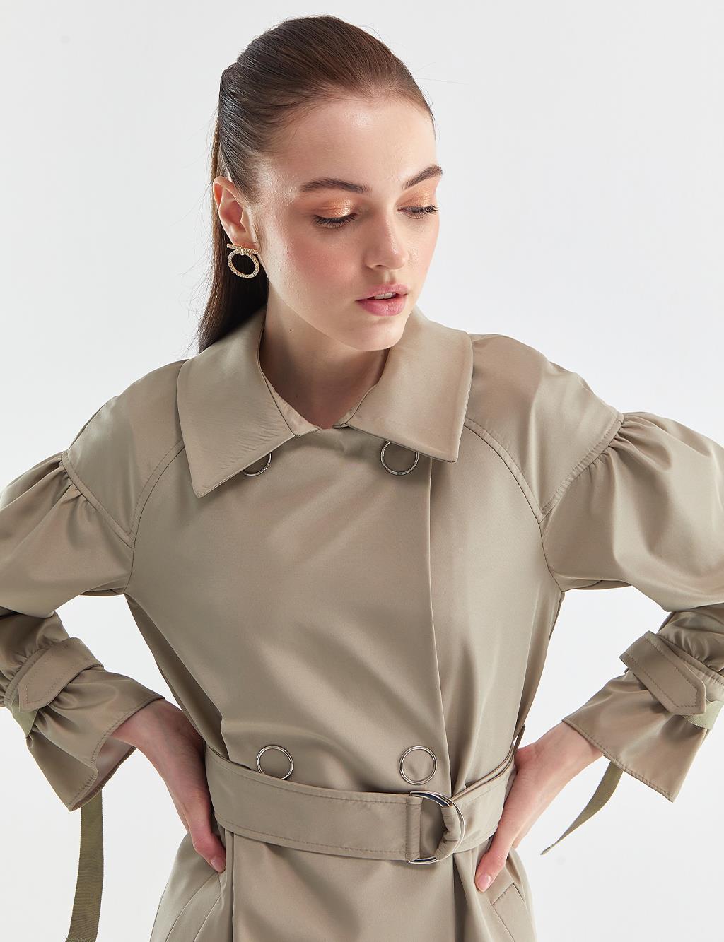 Snap Closure Pleated Trench Coat Stone