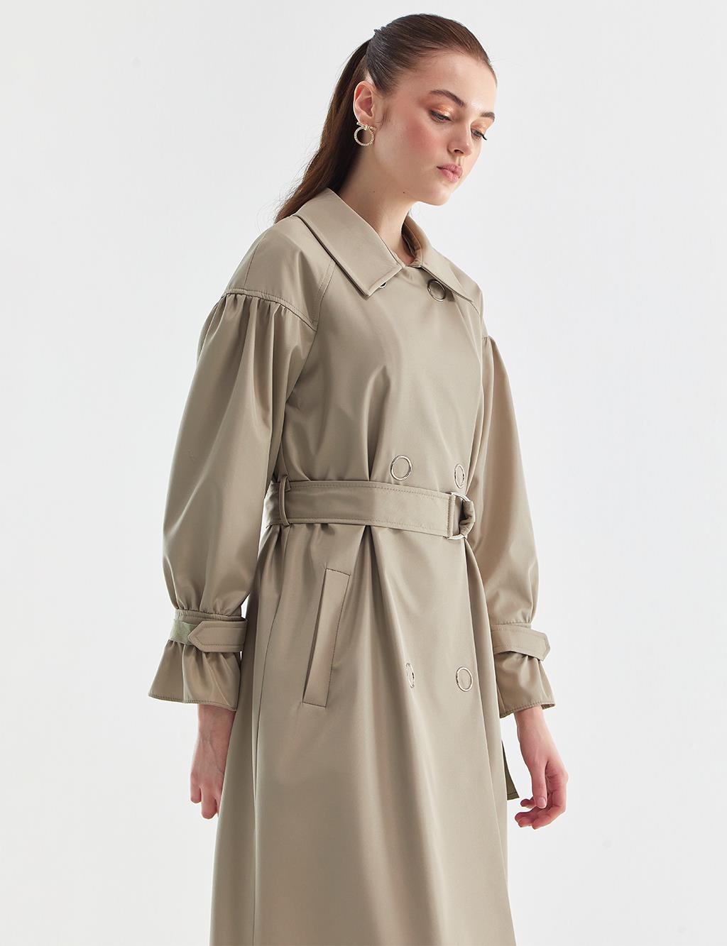Snap Closure Pleated Trench Coat Stone