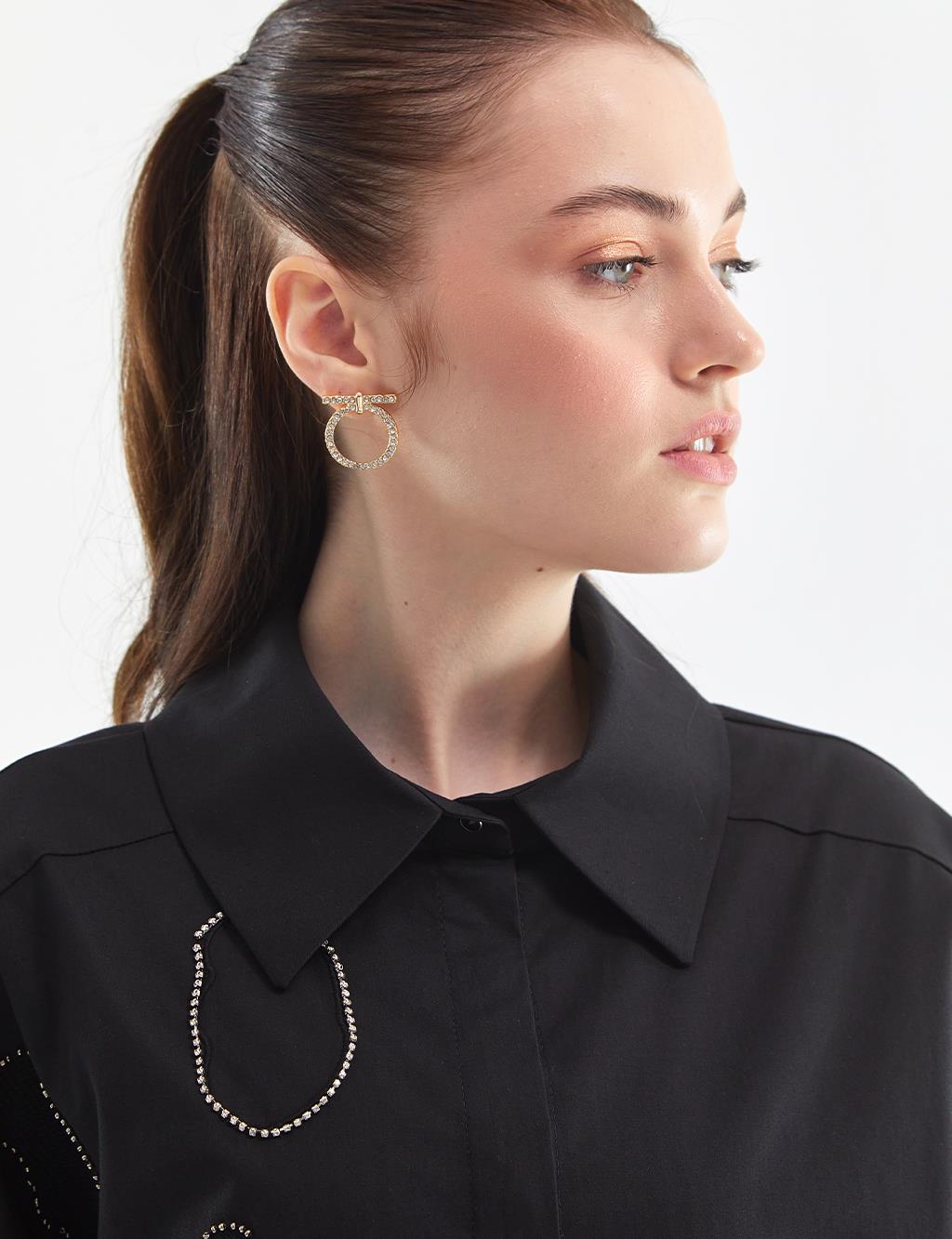 Patı Gizli İşlemeli Tunik Siyah