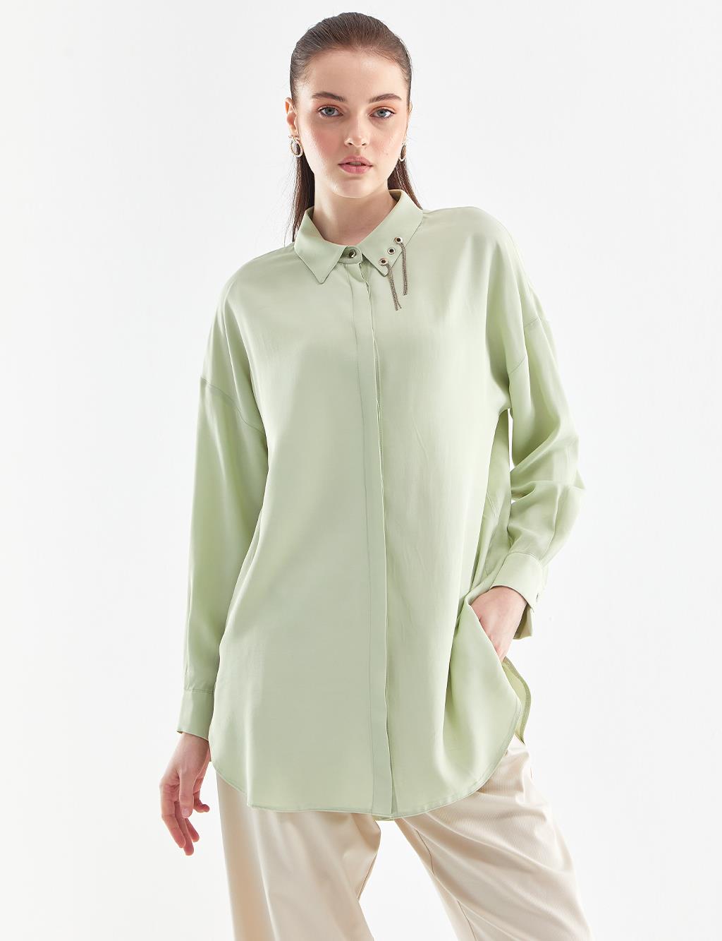 Satin Shirt Aqua Green