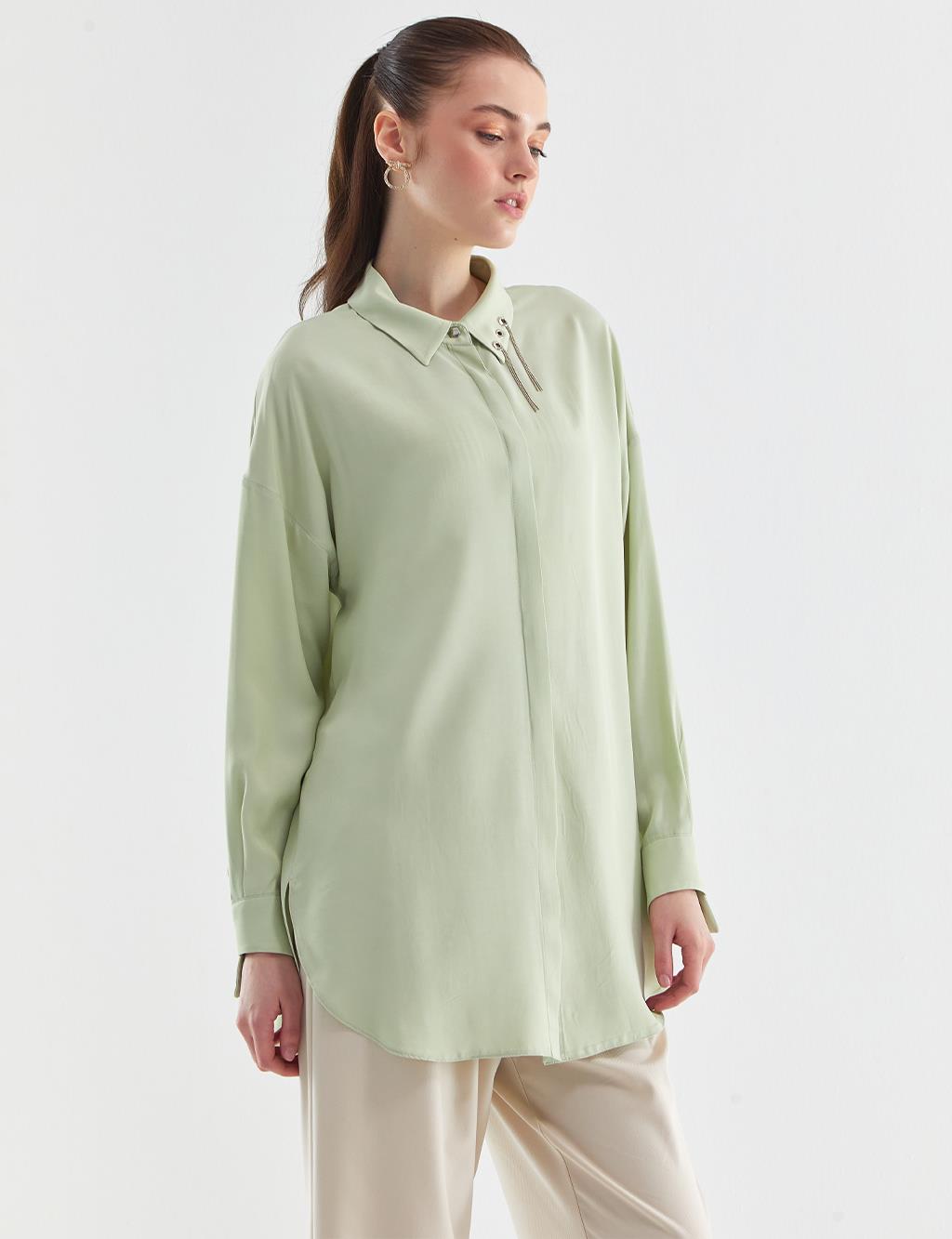 Satin Shirt Aqua Green
