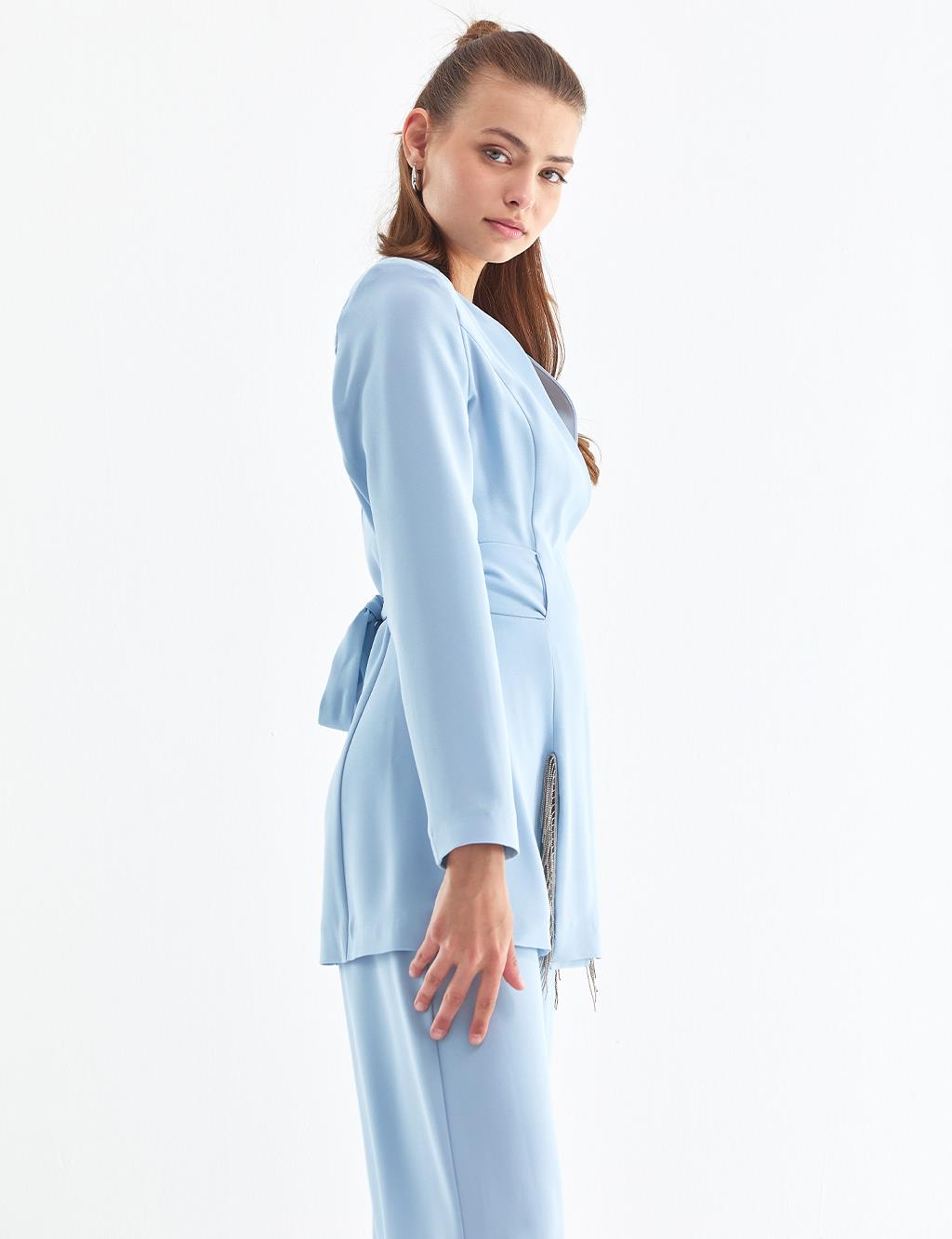 Fringed Double Breasted Suit Ice Blue