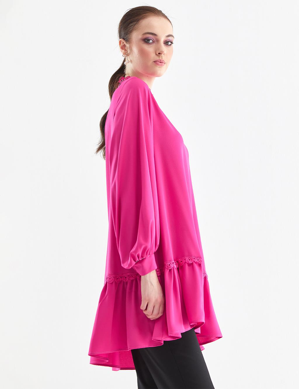 Stripe Lace Flowy Tunic Fuchsia