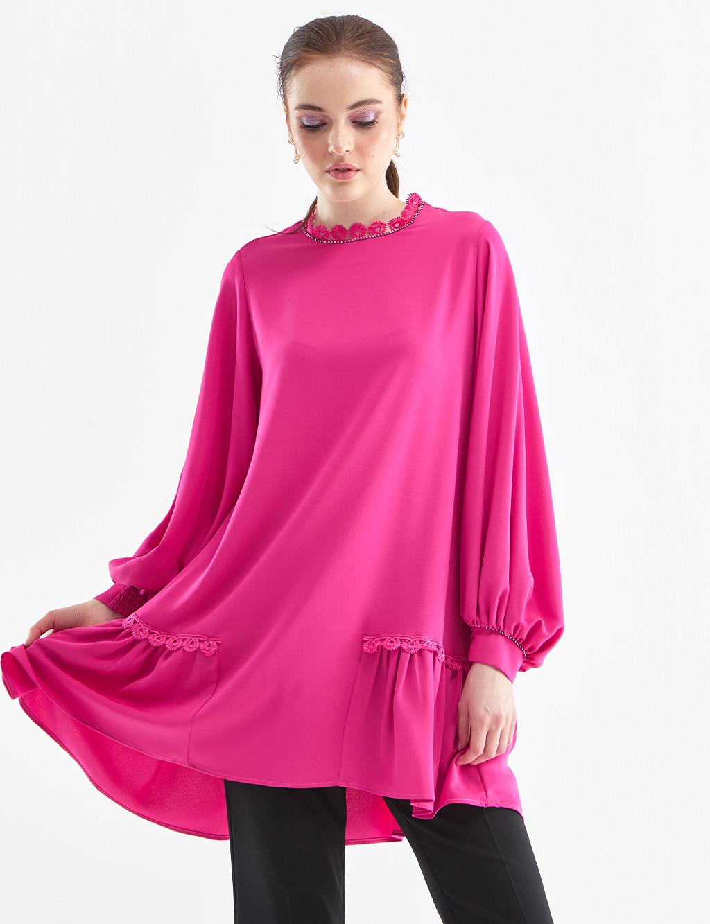 Stripe Lace Flowy Tunic Fuchsia