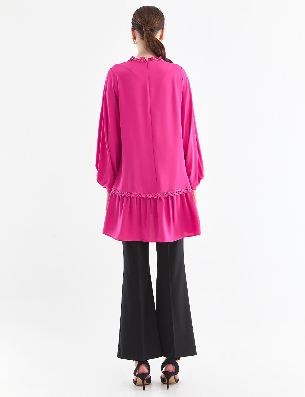 Stripe Lace Flowy Tunic Fuchsia