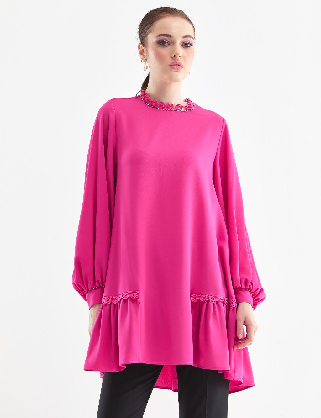 Stripe Lace Flowy Tunic Fuchsia