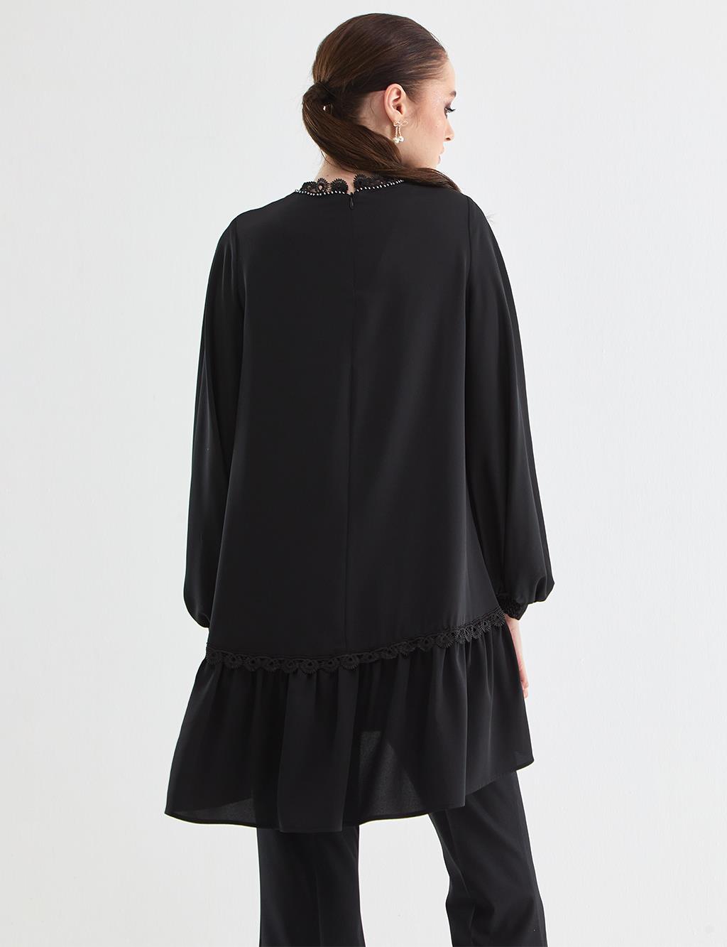 Stripe Lace Flowy Tunic Black