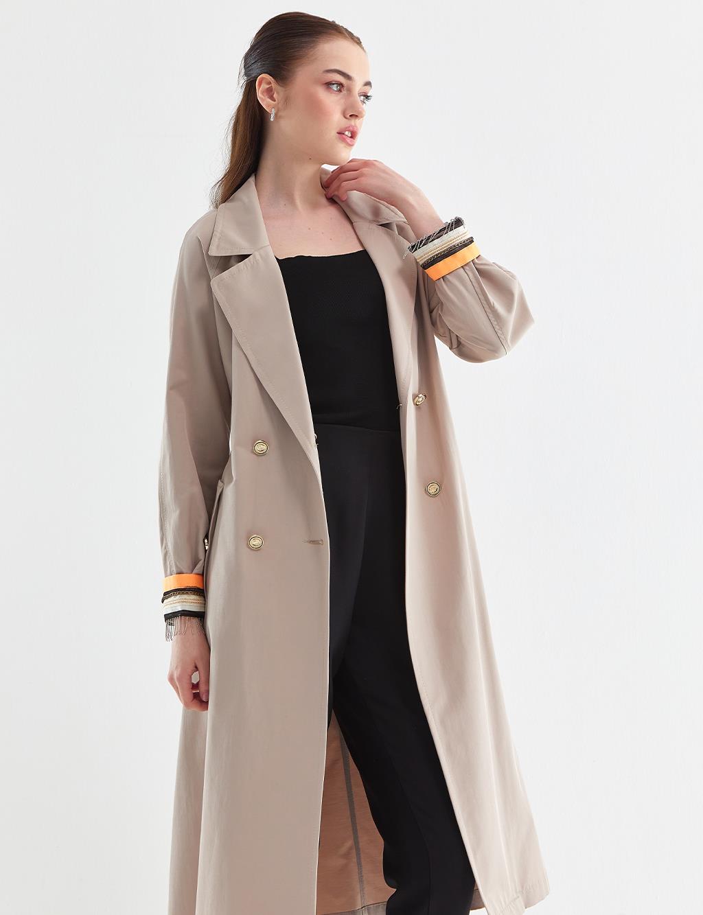 Wide Lapel Collar Trench Coat Clay