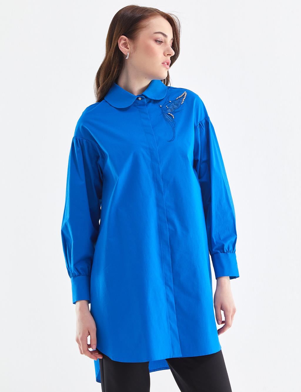 KYR Butterfly Figure Embroidered Tunic Cobalt Blue