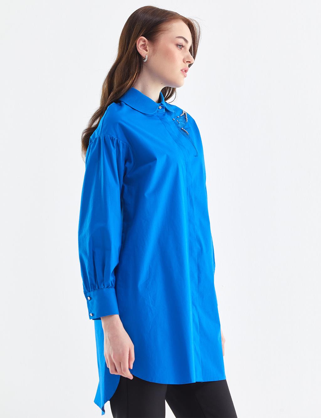 KYR Butterfly Figure Embroidered Tunic Cobalt Blue